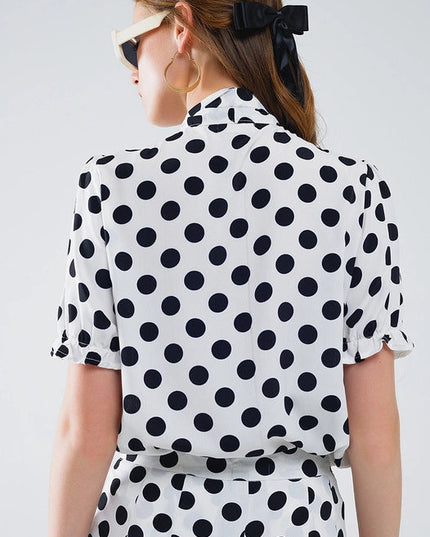 Polka Dot Blouse with Scarf Tie Detail