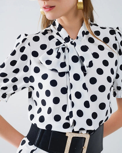 Polka Dot Blouse with Scarf Tie Detail