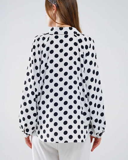 Polka Dot Blouse with V-Neck and Balloon Sleeves