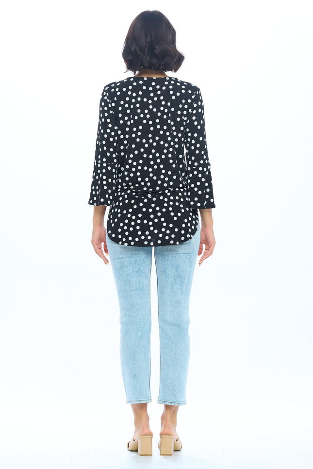 Polka Dot V neck Hi-lo Surplice Top-4