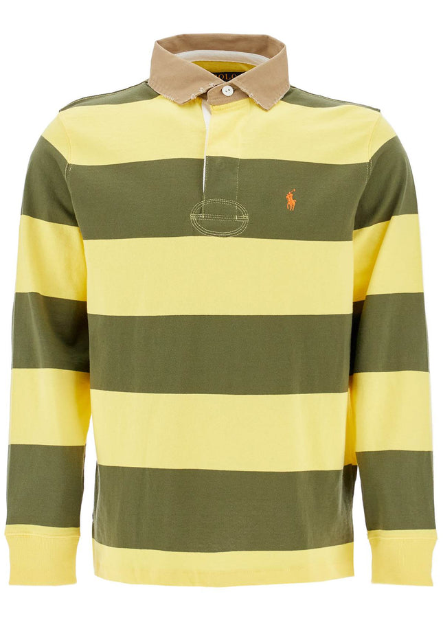 Polo Ralph Lauren olive green and yellow striped cotton polo