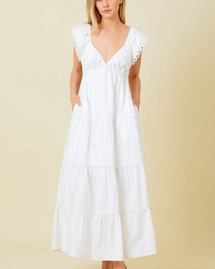 Poplin Ruffle Sleeve Dress IVORY