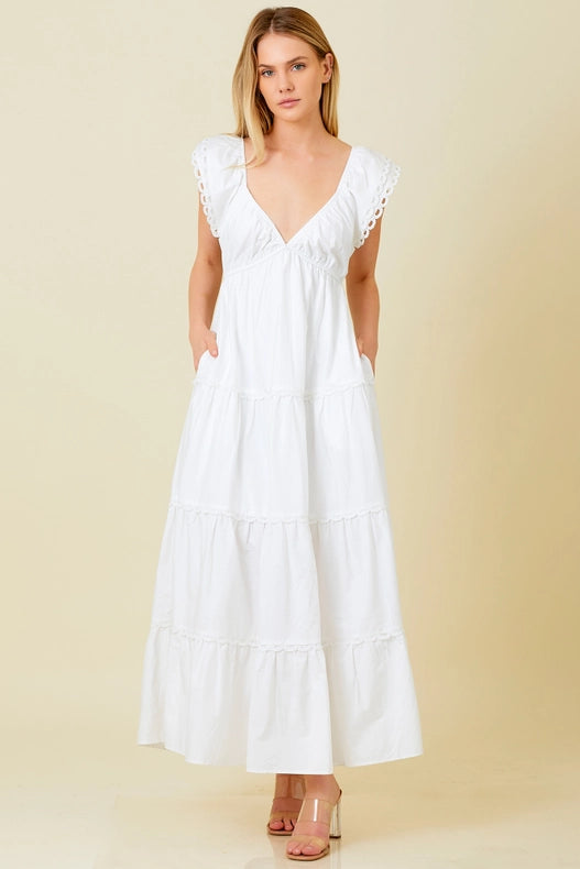 Poplin Ruffle Sleeve Dress IVORY