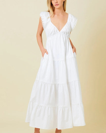 Poplin Ruffle Sleeve Dress IVORY