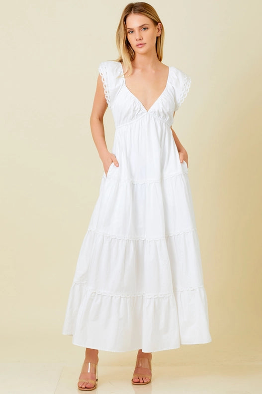 Poplin Ruffle Sleeve Dress IVORY