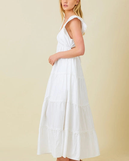 Poplin Ruffle Sleeve Dress IVORY