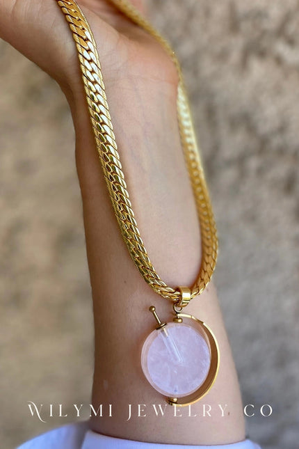 Presence Rose Quartz Aromatherapy Necklace | 24k Gf