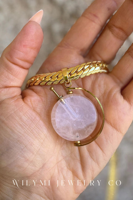 Presence Rose Quartz Aromatherapy Necklace | 24k Gf