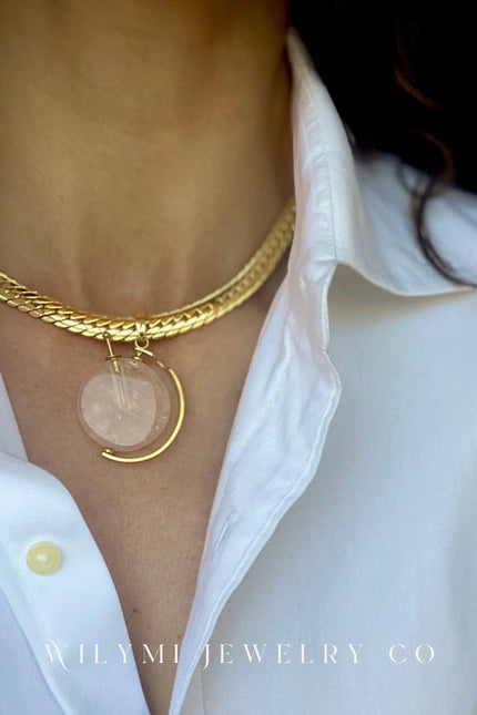 Presence Rose Quartz Aromatherapy Necklace | 24k Gf