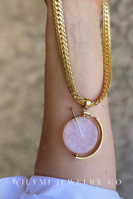 Presence Rose Quartz Aromatherapy Necklace | 24k Gf