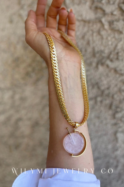 Presence Rose Quartz Aromatherapy Necklace | 24k Gf