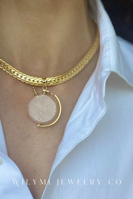 Presence Rose Quartz Aromatherapy Necklace | 24k Gf