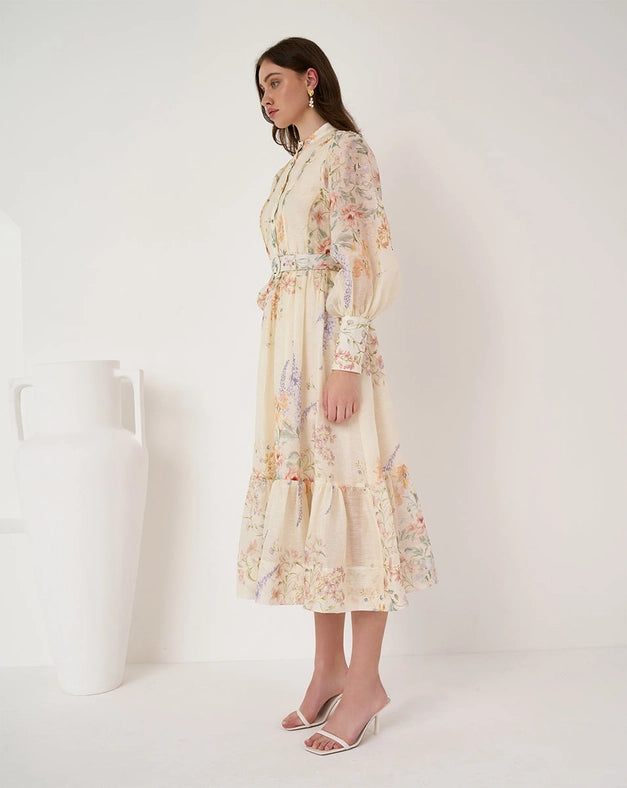 Primrose Silk Collar Maxi Dress