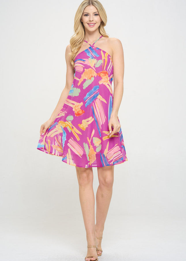 Print Halter neck Swing Dress-1