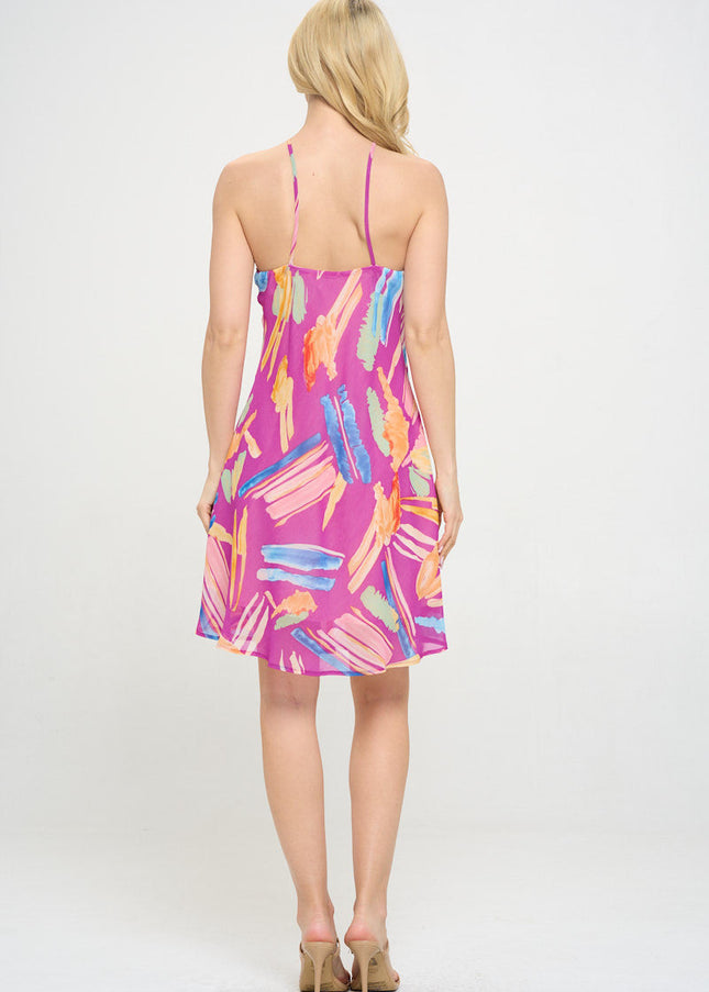 Print Halter neck Swing Dress-4