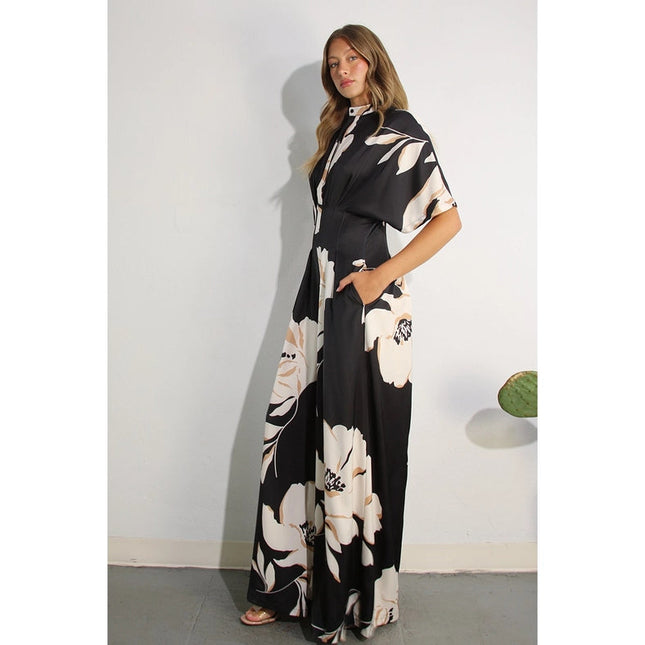 Print Pleated Jumpsuit BLACK MULTI