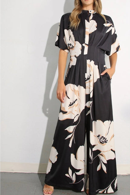 Print Pleated Jumpsuit BLACK MULTI