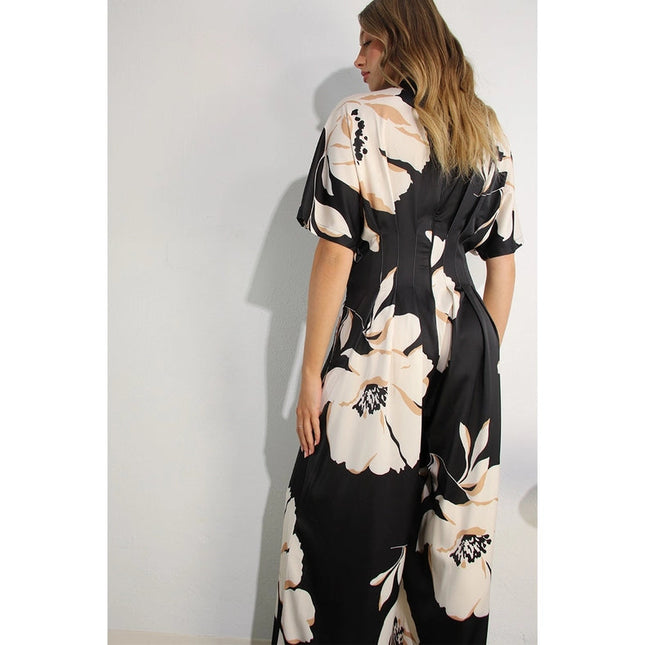 Print Pleated Jumpsuit BLACK MULTI