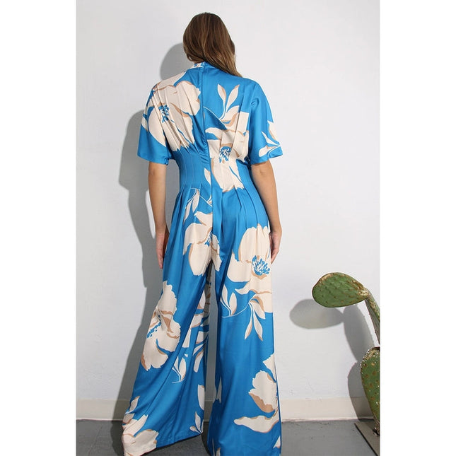 Print Pleated Jumpsuit BLUE MULTI