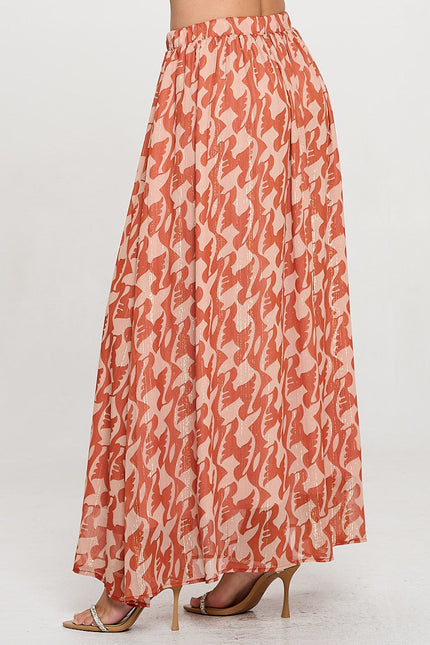 Print Sheer Maxi Skirt with Lining and Elastic Waist-1