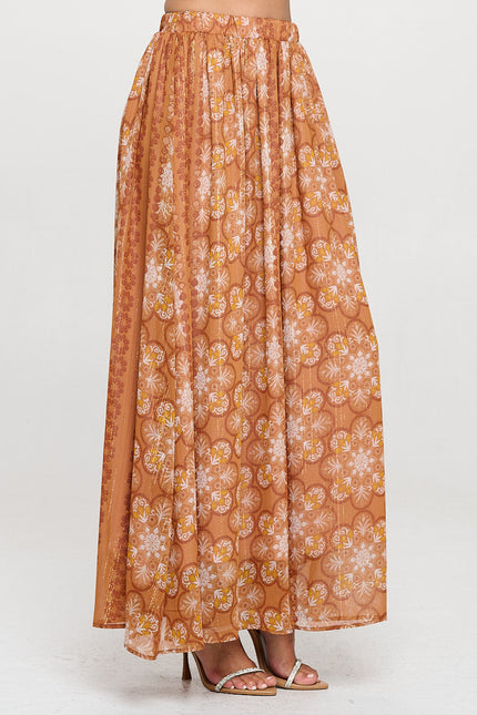 Print Sheer Maxi Skirt with Lining and Elastic Waist-2