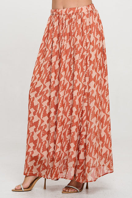 Print Sheer Maxi Skirt with Lining and Elastic Waist-2