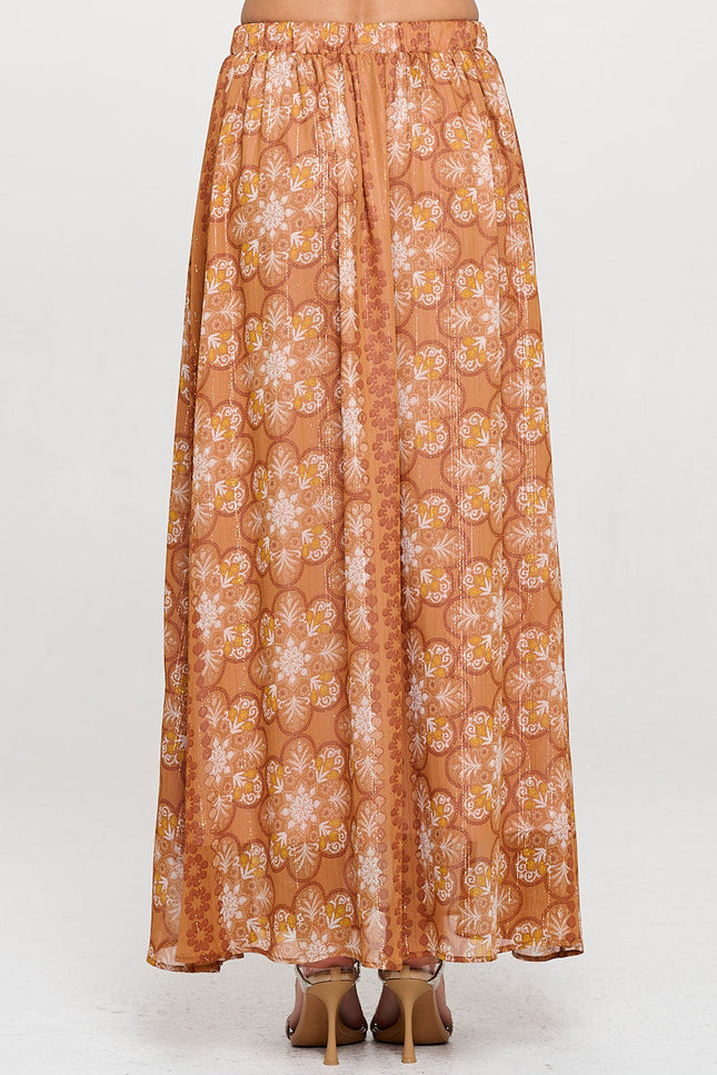 Print Sheer Maxi Skirt with Lining and Elastic Waist-3