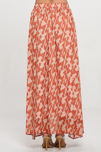 Print Sheer Maxi Skirt with Lining and Elastic Waist-3