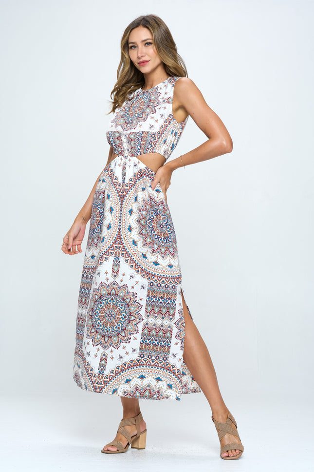 Print Sleeveless Dress with Side Cutout and Slit-3