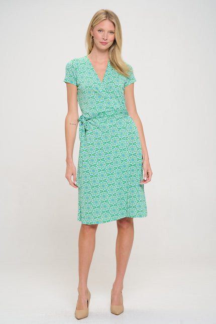 Print V neck Jersey Dress with Tie-2