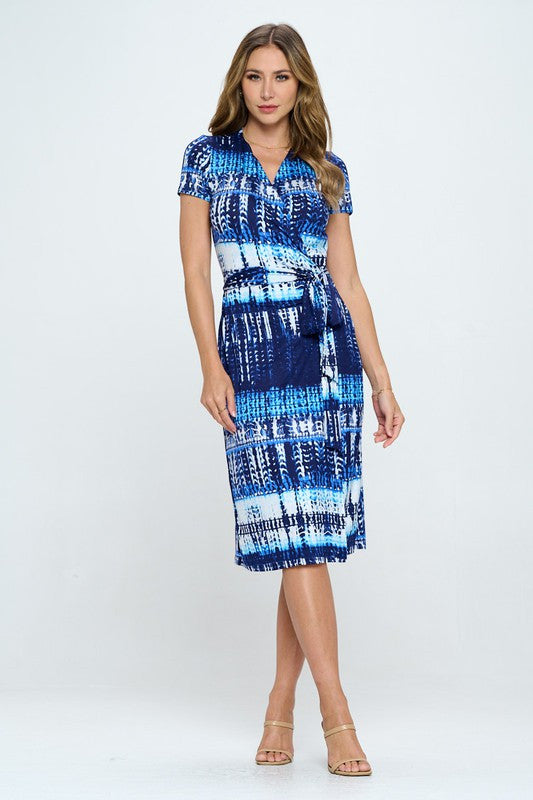 Print V neck Jersey Wrap Dress with Tie-1