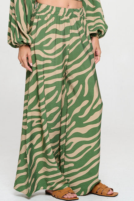 Print Wide Leg Pants with Pockets-1