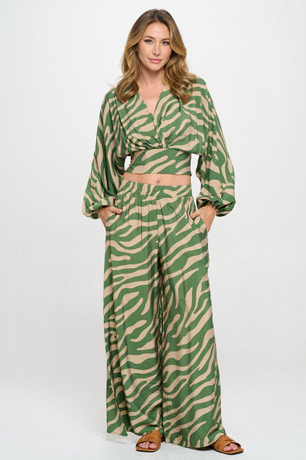 Print Wide Leg Pants with Pockets-4