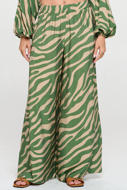 Print Wide Leg Pants with Pockets-0