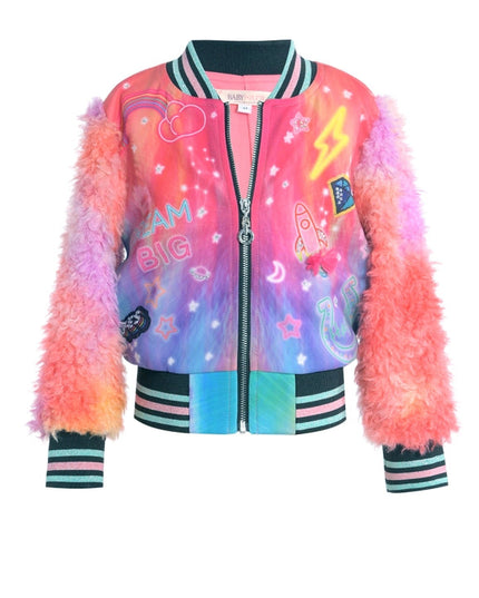 Printed Bomber Jacket W/Faux Fur Sleeves