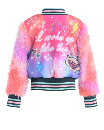 Printed Bomber Jacket W/Faux Fur Sleeves