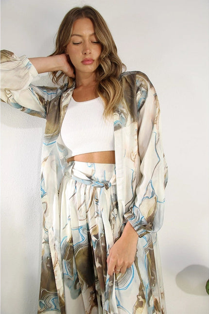 Printed Cardigan Pants Set