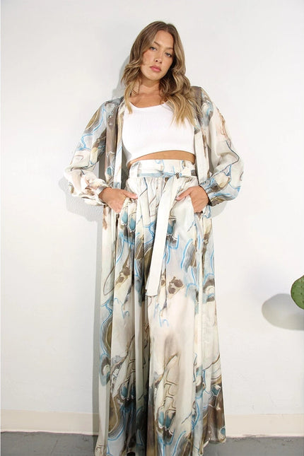 Printed Cardigan Pants Set