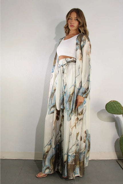 Printed Cardigan Pants Set