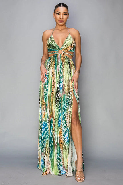 Printed Cut Out/Gold Chain Maxi Dress