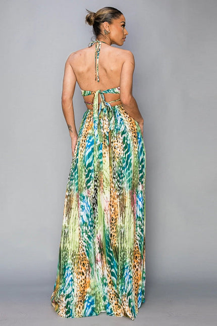 Printed Cut Out/Gold Chain Maxi Dress