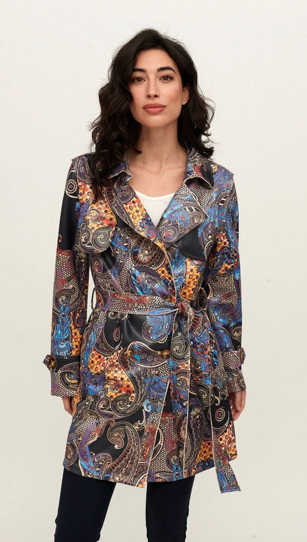 Printed Faux Leather Trench Coat