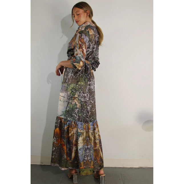 Printed Long Sleeve Long Dress