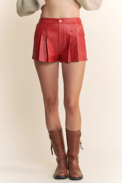 Pu Pleated Shorts  RED