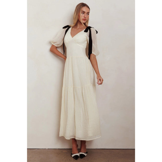 Puffy Sleeve Straped Maxi Dress CREAM