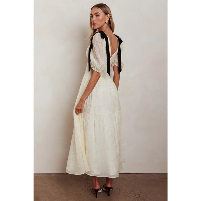 Puffy Sleeve Straped Maxi Dress CREAM