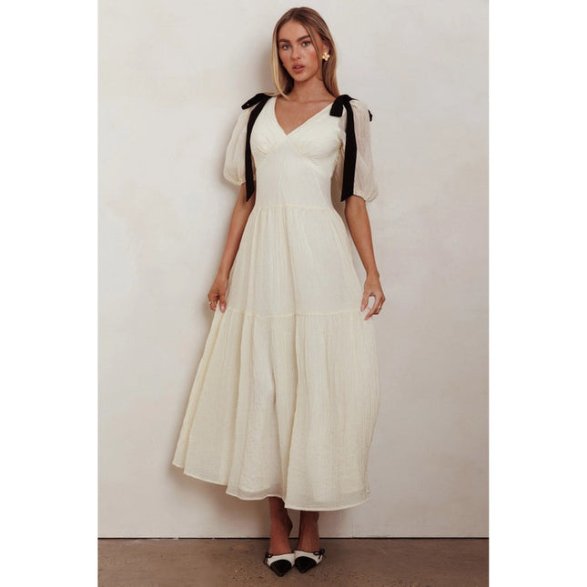 Puffy Sleeve Straped Maxi Dress CREAM