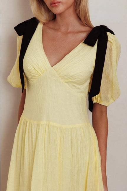 Puffy Sleeve Straped Maxi Dress LEMON