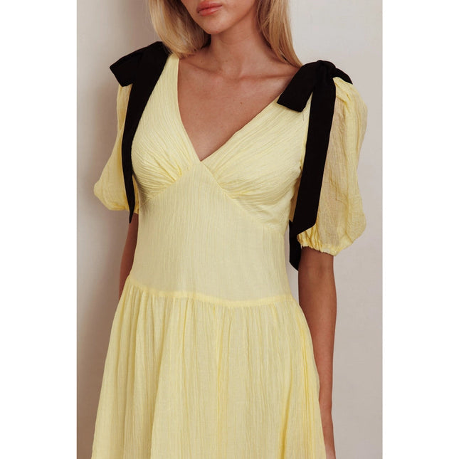 Puffy Sleeve Straped Maxi Dress LEMON