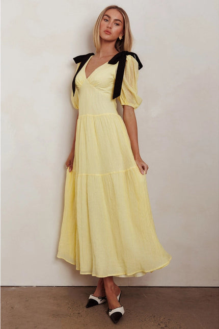 Puffy Sleeve Straped Maxi Dress LEMON